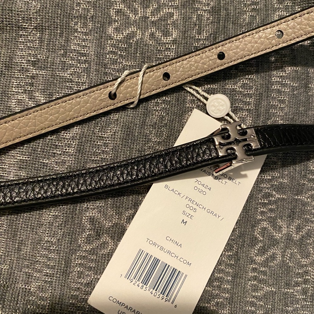 Tory Burch 1/2” Black and Gray Reversible Belt
